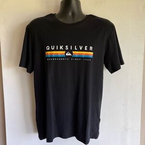 Quiksilver Black Tee with Colorful Stripe Detail
